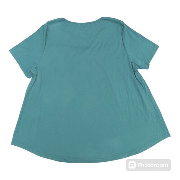 Vislily Green Short Sleeve Peasant Top with Lace Accent, Round Neckline Size 20W - Picture 3 of 8